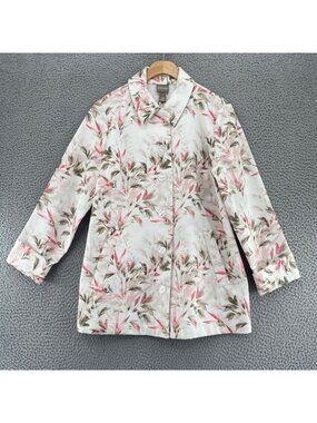 Chicos Jacket Womens 1 US Small Summer Grove Ivory Pink Floral Button Up Collar